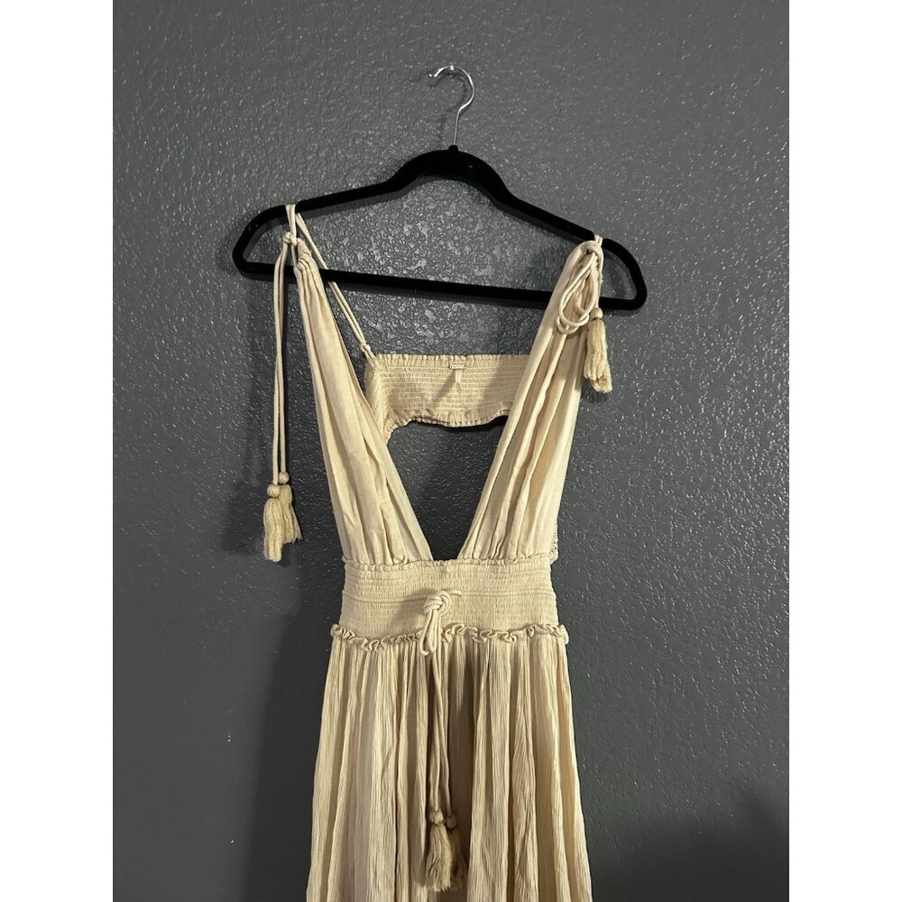 Free People Santa Maria Maxi Women’s Dress beige khaki boho hippie Size Large - Picture 3 of 8